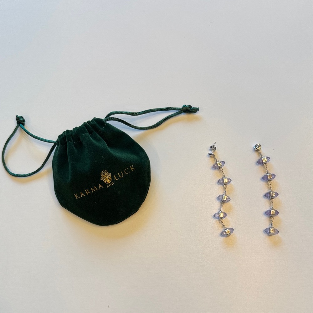 Karma and Luck Silver Amethyst Drop Earrings